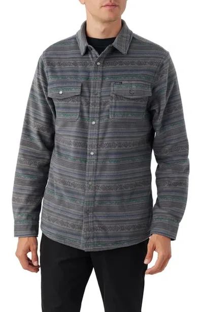 O'neill Glacier Stripe Fleece Snap-up Overshirt In Gray