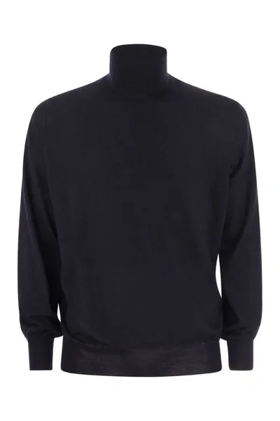 Brunello Cucinelli Lightweight Turtleneck Sweater In Cashmere And Silk In Blue