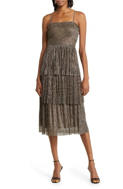 Lost + Wander Le Mysterieux Metallic Tiered Dress In Goldilver-multi