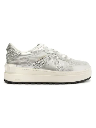 Schutz Women's St Bold Almond Toe Glitter Detail Platform Sneakers In Prata White