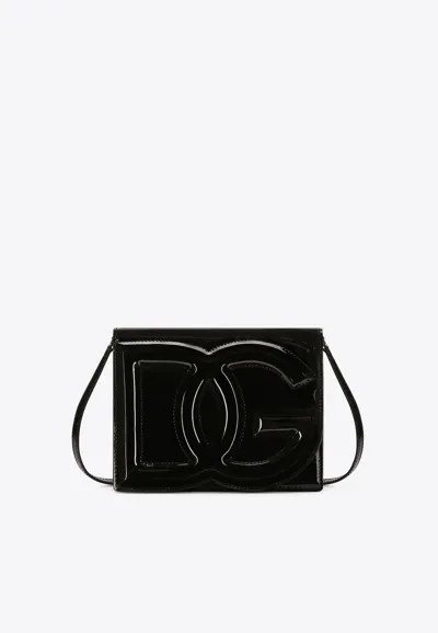 Dolce & Gabbana Dg Logo Patent Leather Crossbody Bag In Black