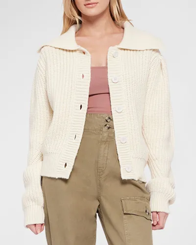 Joie Flora Ribbed Sailor-collar Cardigan In Porcelain