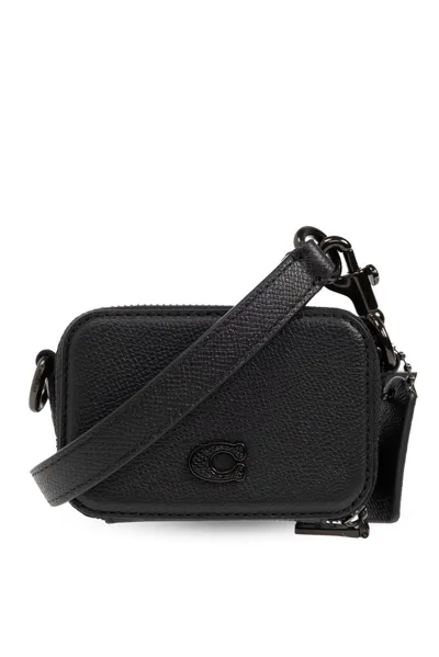 Coach Logo Plaque Zip Around Card Holder In Black