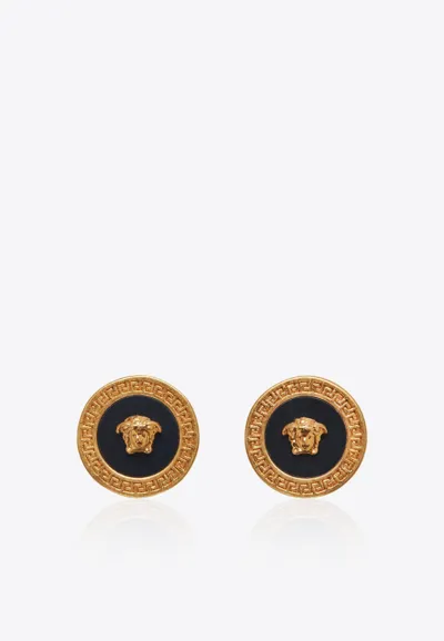 Versace Medusa Enamel Earrings In Black