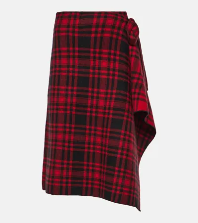 Polo Ralph Lauren Plaid Asymmetric Midi Skirt In Red Black Plaid