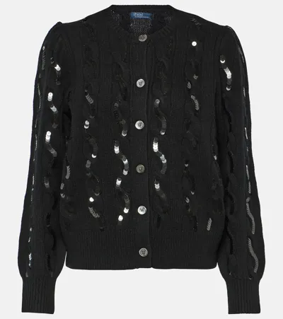 Polo Ralph Lauren Sequined Wool-blend Cardigan In Black