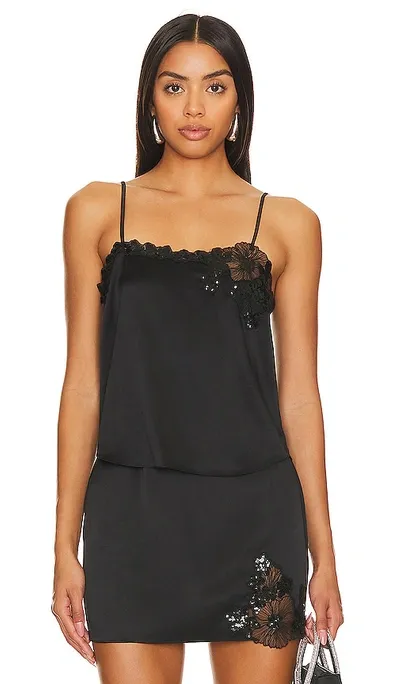 Fleur Du Mal Sequin Violet Embroidery Applique Cami In Black