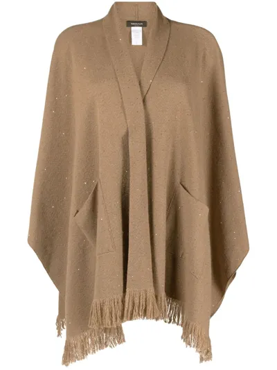 Fabiana Filippi Fringed-trim Open-front Poncho In Beige