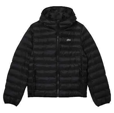 Pre-owned Lacoste Quilted Hooded Short Jacket Herren Steppjacke Schwarz Bh0539-031