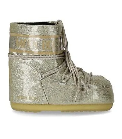 Pre-owned Moon Boot Icon Low Glitter Goldener Schneestiefel Damen