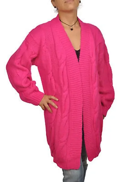 Pre-owned Pink Memories Frau Cardigan Manica Lunga Fuchsie 16284