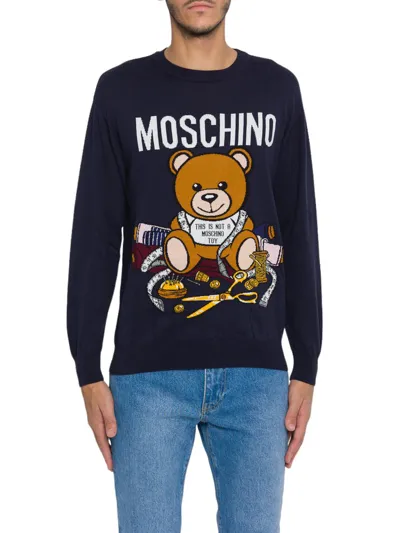 Moschino Teddy Bear Intarsia Knitted Crewneck Jumper In Black