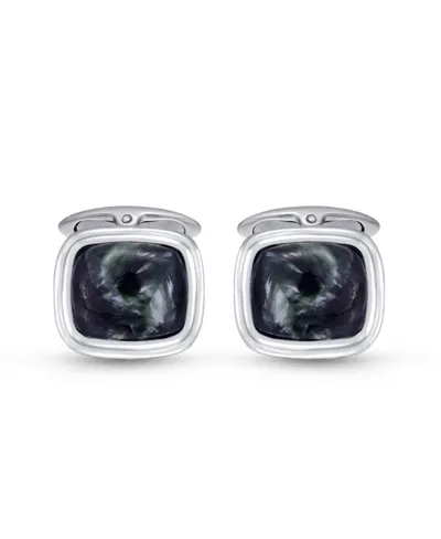 Luvmyjewelry Seraphinite Stone Cufflinks In Black Rhodium Plated Sterling Silver In White