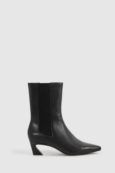 Reiss Black Leather Kitten Heel Chelsea Boots