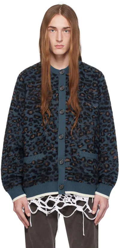 Undercover Blue Leopard Cardigan In Blue Base