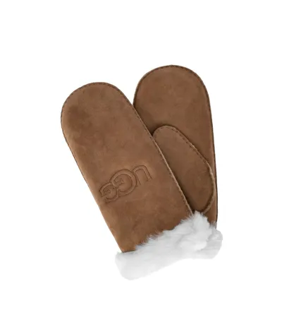 Ugg Sheepskin Embroider Chestnut Handschuhe Ohne Finger In Brown