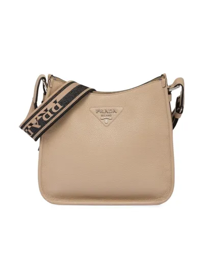 Prada Leather Hobo Bag In Beige