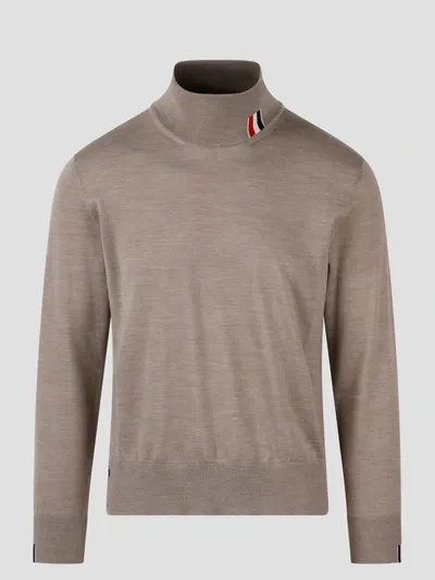 Thom Browne Rwb Stripe Intarsia Turtleneck Pullover In Brown