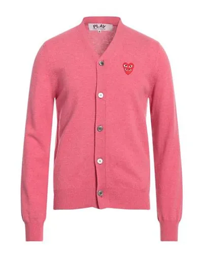 Comme Des Garçons Play Double Heart Logo Embroidered Buttoned Cardigan In Pink