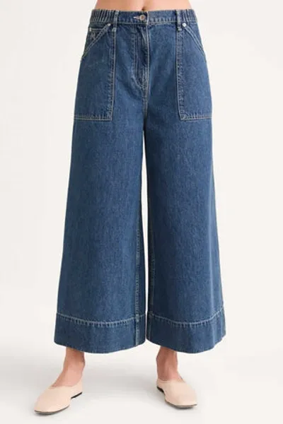 Merlette Violette Cropped Wide-leg Denim Pants In Mid-blue Wash