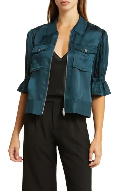 Cinq À Sept Holly Short-sleeve Sateen Jacket In Peacock Blue