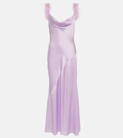 Self-portrait Feather-trimmed Silk Gown In Purple