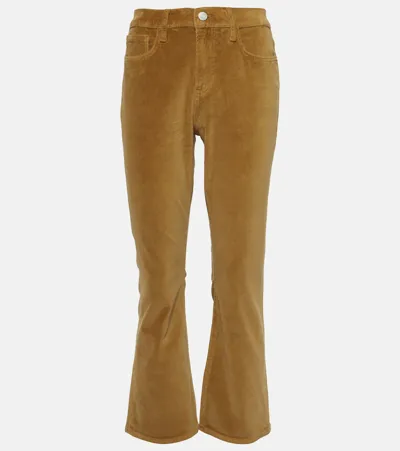 Frame High-rise Velvet-trimmed Bootcut Jeans In Beige