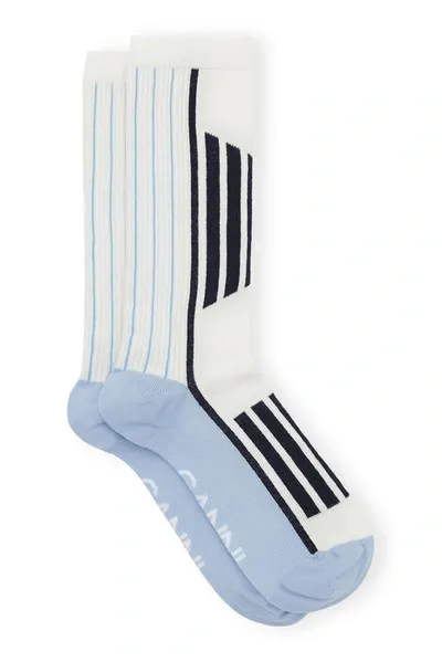 Ganni White/blue Sporty Socks In Navy