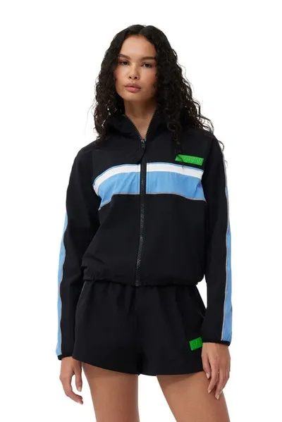 Ganni Stretch Shell Tracksuit Jacket In Black