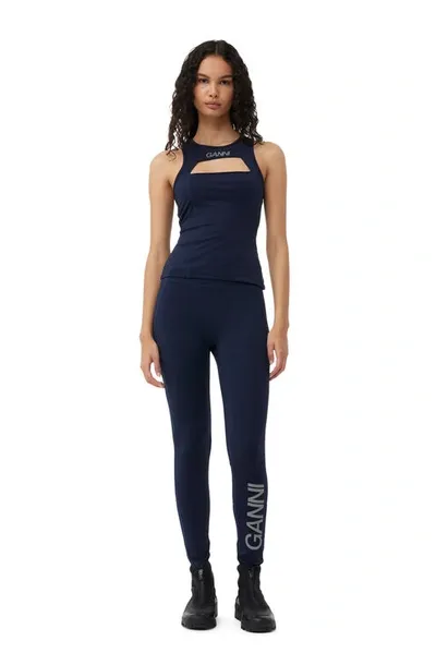 Ganni Active Ultra High Waist Tights In Navy Blue