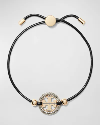 Tory Burch Miller Leather Slider Bracelet In Tory Gold Black