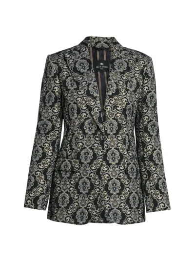 Etro Metallic Brocade Blazer In Medium Blue