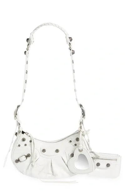 Balenciaga Extra Small Le Cagole Lambskin Shoulder Bag In Optic White