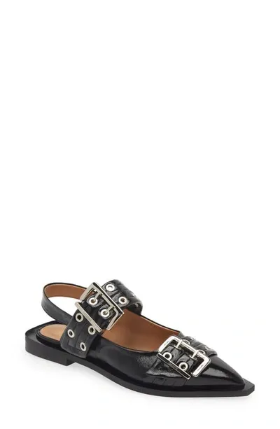 Ganni Black Chunky Buckle Welt Ballerinas