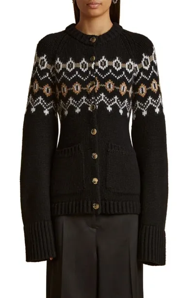 Khaite Suzette Fair Isle Cashmere Cardigan In Black Multi