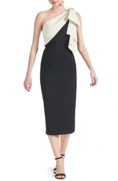 Sachin & Babi Shane Two-tone One-shoulder Sheath Midi Dress In Ivory  Black