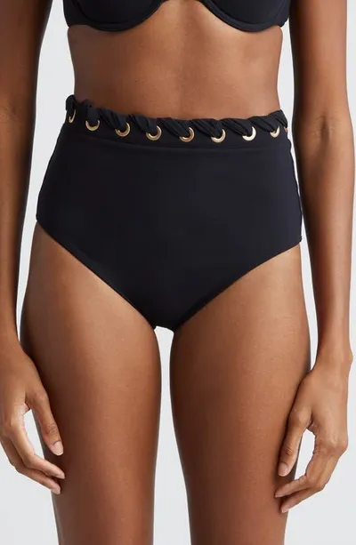 Zimmermann Alight Eyelet High Waist Bikini Bottoms In Black