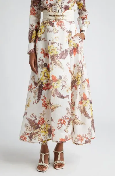 Zimmermann Matchmaker Floral Flare Maxi Skirt In Ivory Tropical Floral