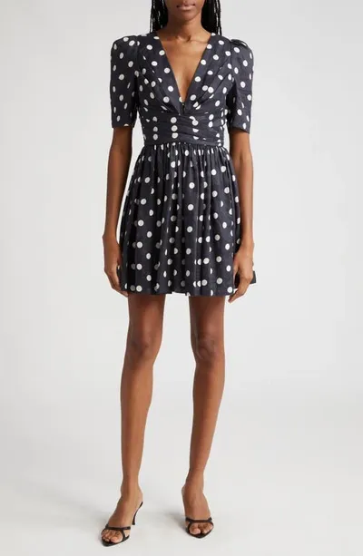 Zimmermann Pleated Polka-dot Linen Mini Dress In White,black