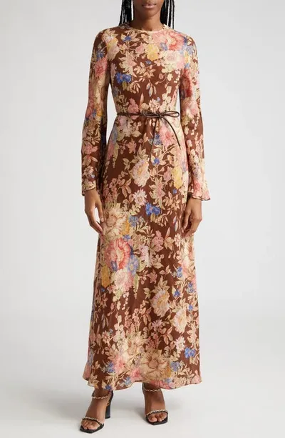 Zimmermann August Floral Bias Maxi Dress In Brown