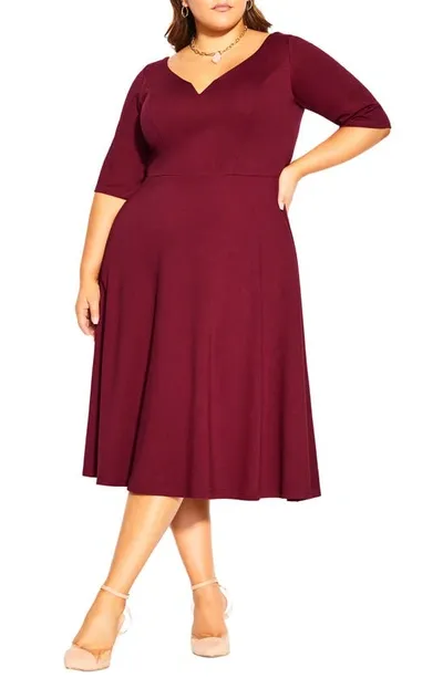 City Chic Cute Girl Fit & Flare Dress In Ox Blood Red