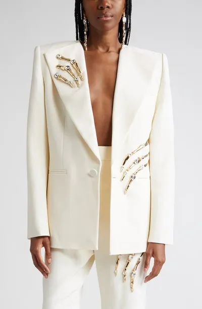 Area Claw Cut-out Virgin Wool Blazer In Ivory