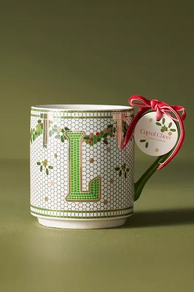 Anthropologie Festive Bistro Tile Monogram Mug In Multi