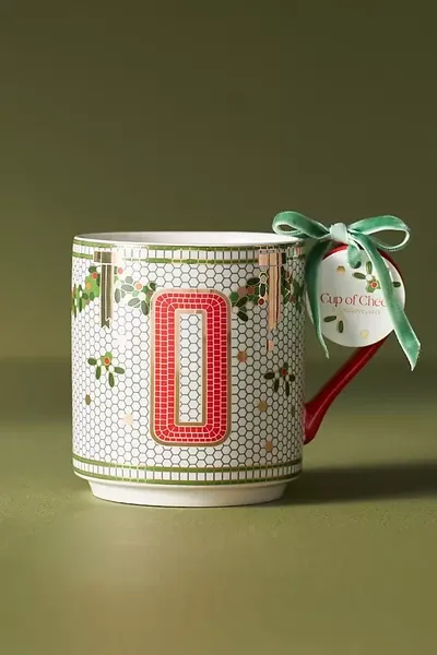 Anthropologie Festive Bistro Tile Monogram Mug In Multi