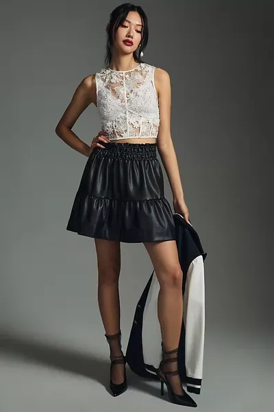 The Somerset Collection By Anthropologie The Somerset Faux Leather Mini Skirt In Black