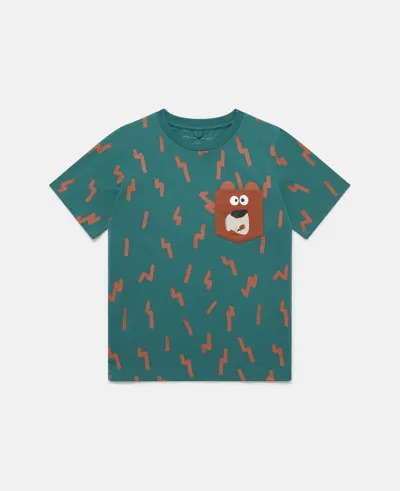 Stella Mccartney Kids' Lightning Strike Bear Pocket T-shirt In Green