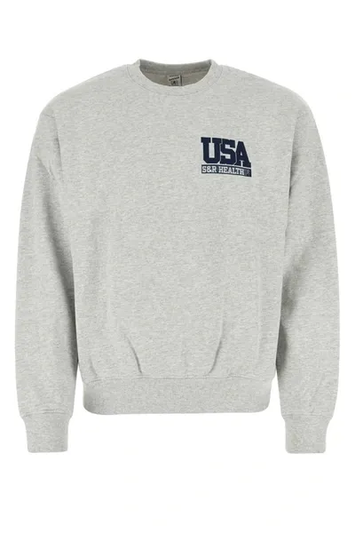 Sporty And Rich Ribbed Cotton Crew-neck Sweatshirt In Grey