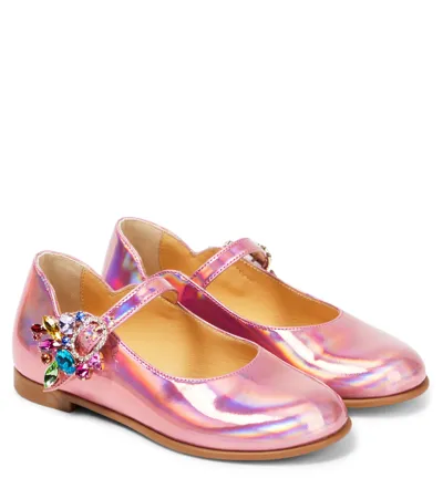 Christian Louboutin Kids' Melodie Queenie Leather Ballet Flats In Pink