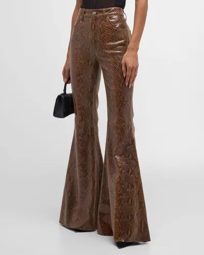 Cout De La Liberte Super High-rise Snakeskin Leather Super Bell Flare Pants In Brow 520