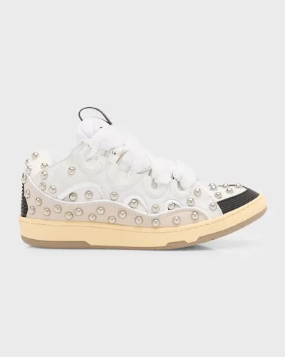 Lanvin Men's Curb Mesh And Leather Low-top Sneakers In White